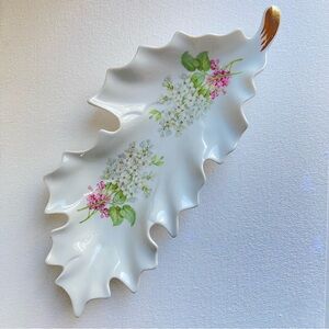 Old Nuremberg Bavaria Germany vintage floral leaf dish in white pink and green